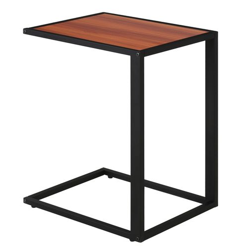 C-Shape Side Table Sofa Snack Wooden Coffee Table W Steel Frame Wide Base Walnut