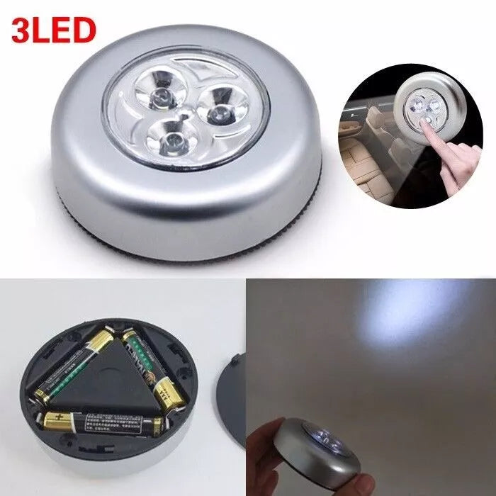 Pack of 6 Self Stick&Click 3 LED Light Battery Operated Push On/Off Safety Light