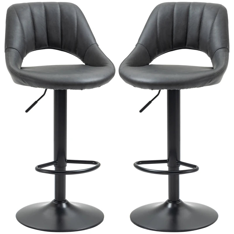 HOMCOM Set of 2 Adjustable Swivel Gas Lift PU Leather Counter Chairs with Footrest