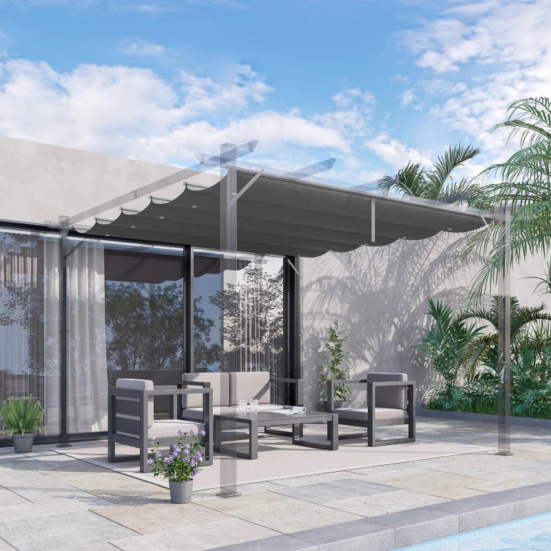 Outsunny Retractable Pergola Cover, Replacement Canopy Fabric 3 x 3 m, Dark Grey