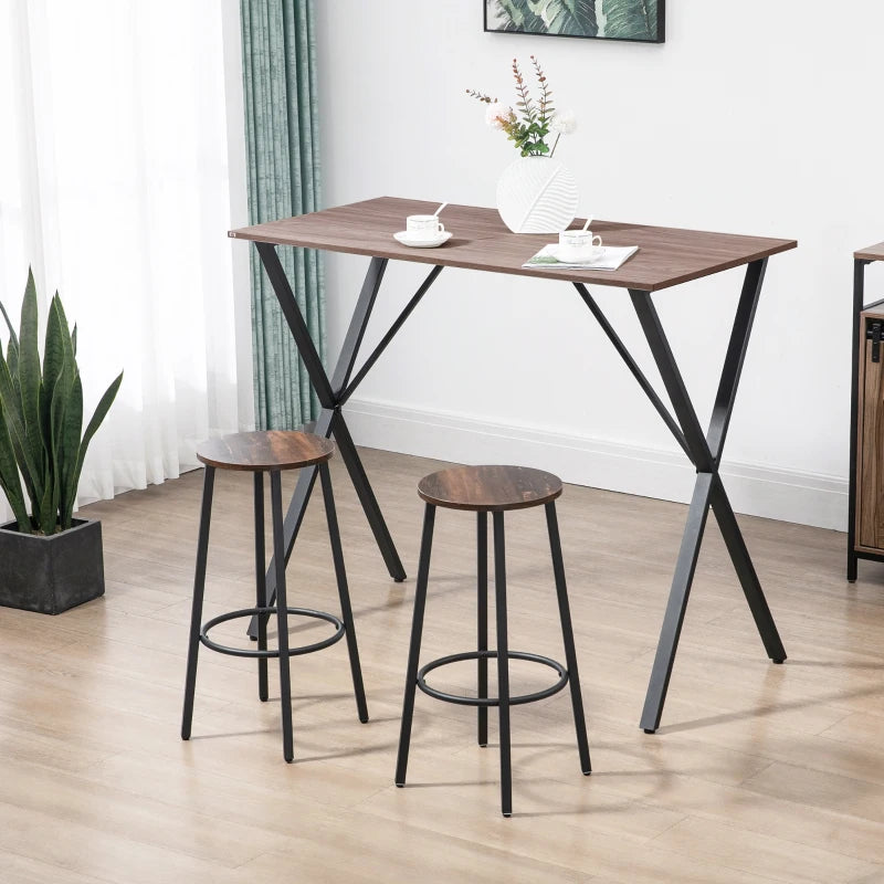 HOMCOM Set of 2 Bar Stools with Sturdy Steel Frame, 65cm High Seat, Rustic Brown