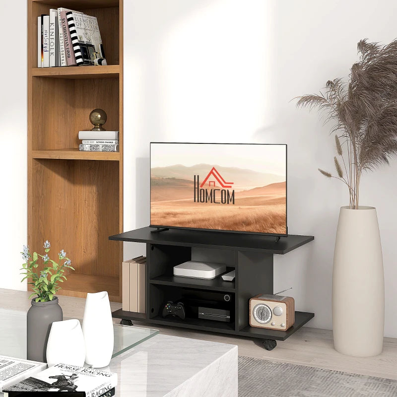 HOMCOM Moveable Modern TV Cabinet Stand Storage Shelves Table Bookshelves, Black