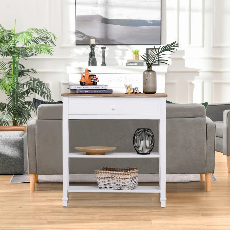 HOMCOM Console Hallway Table, 1 Drawer, 2 Shelves Worktop Handle Display Storage