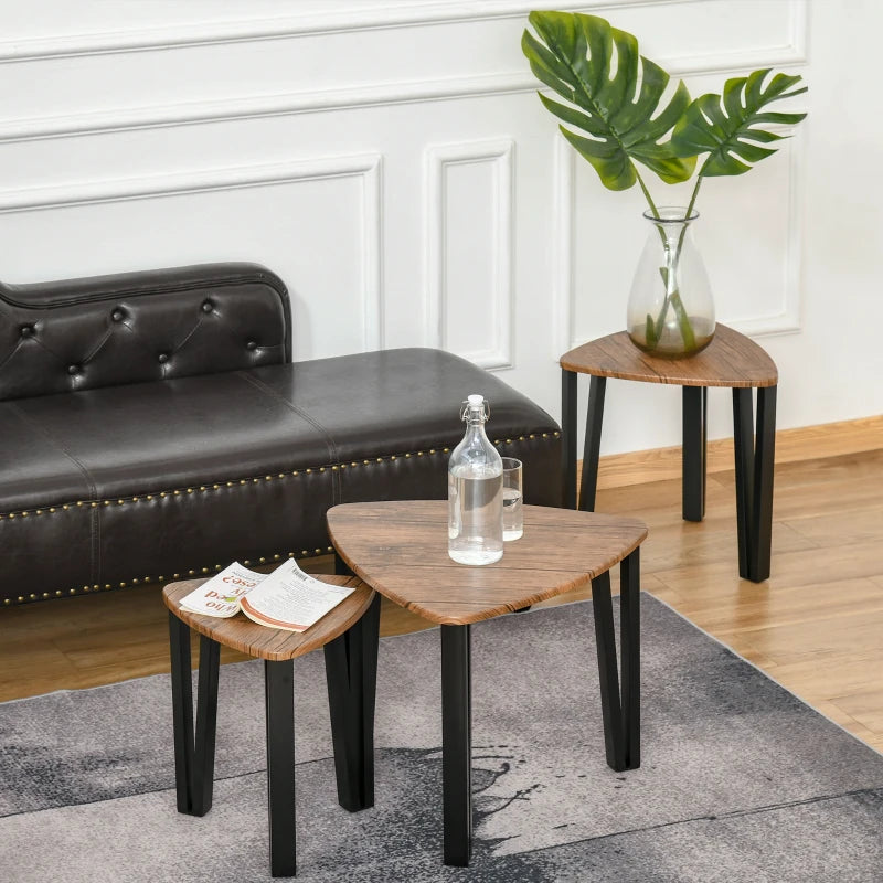 HOMCOM Set of 3 Coffee Table, Nesting Tables with Metal Legs, Walnut, Wood Grain