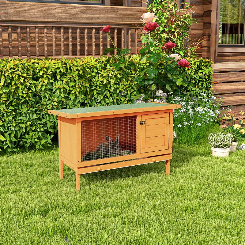 PawHut Rabbit Hutch Guinea Pig Hutch Bunny Cage Shelter Outdoor, 90 x 45 x 65cm