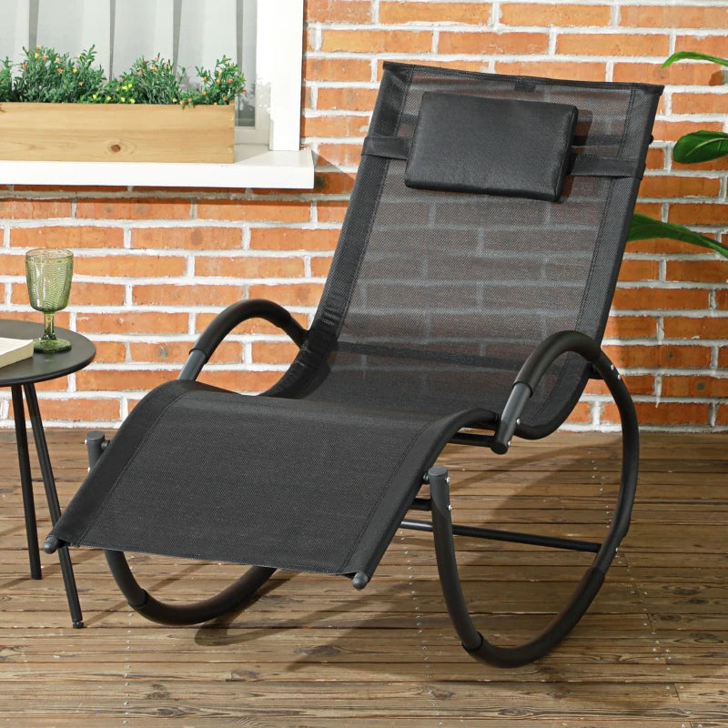 Outsunny Steel Frame Rocking Lounger Zero Gravity Rocker Chair with Pillow, Black