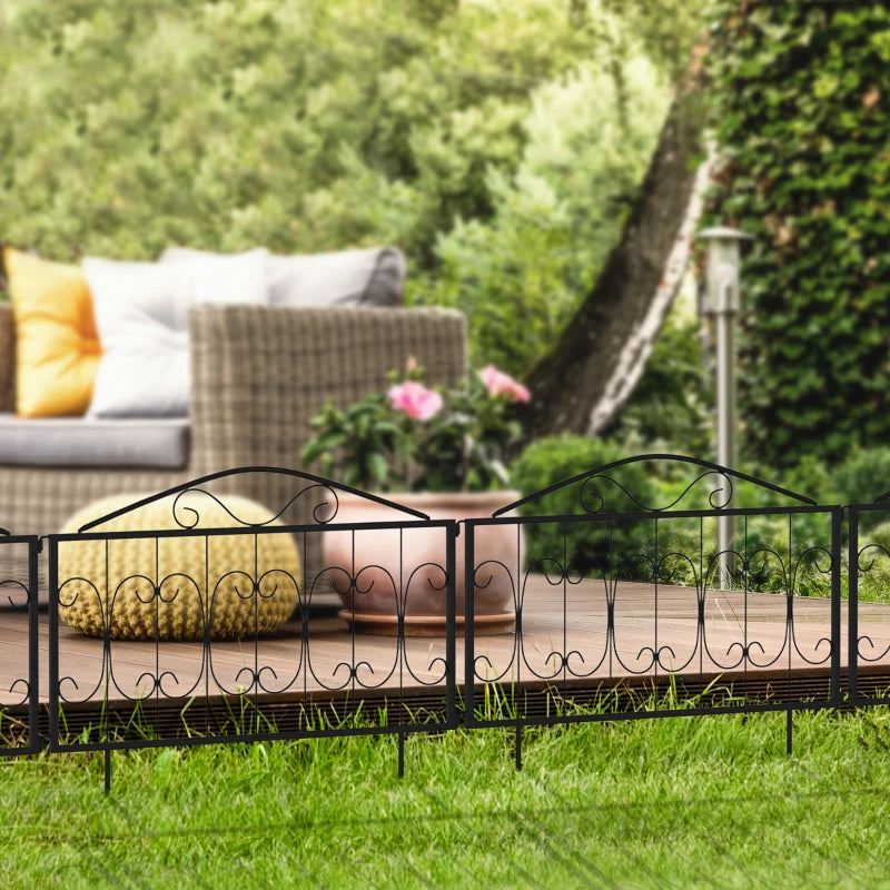 Outsunny 4 Pcs Metal Decorative Garden Picket Fencing Panels Outdoor Patio, Black