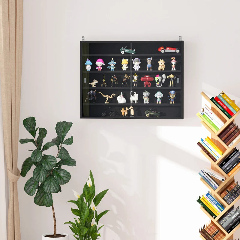 HOMCOM 5-Tier Wall Display Shelf Cabinet, 4 Adjustable Shelves Glass Doors, Black