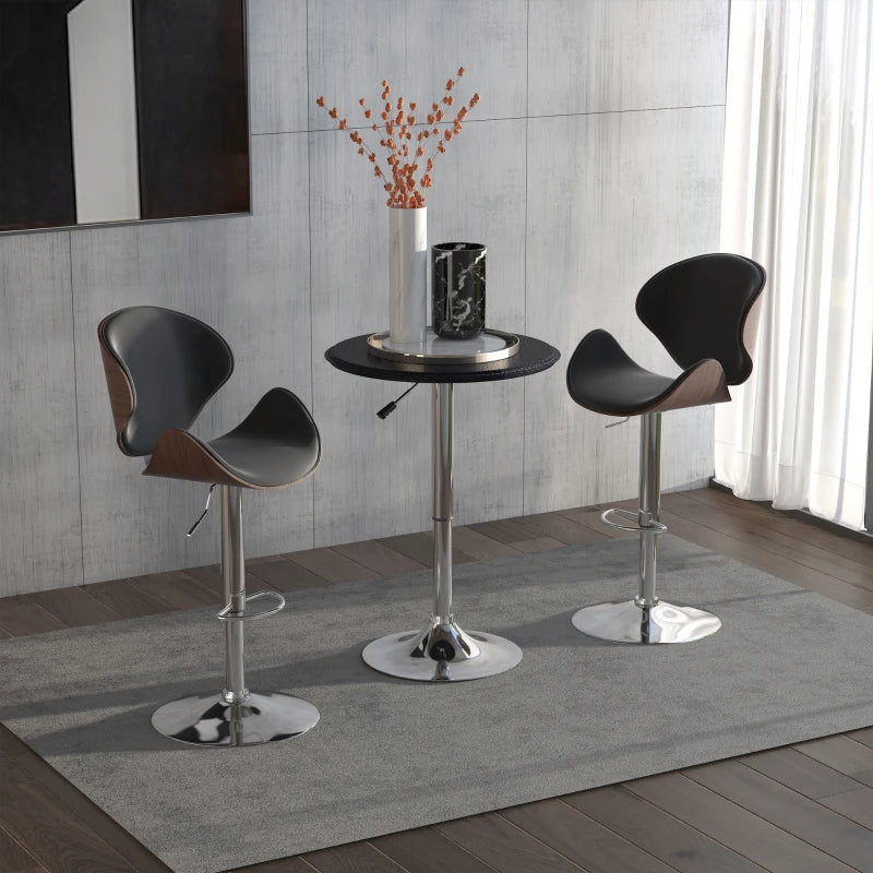 HOMCOM Adjustable Round Bistro Bar Table with PVC Leather Steel Base Desk, Black