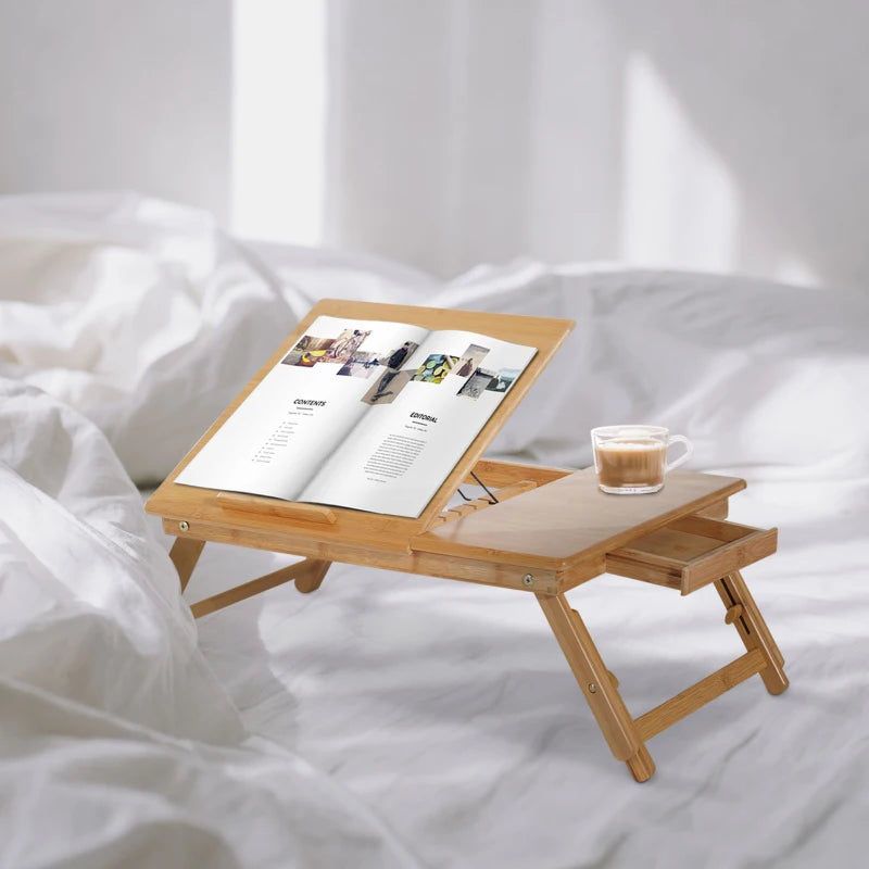 HOMCOM Portable Laptop Desk Notebook Tray, Bed Table with Drawer Adjustable & Foldable