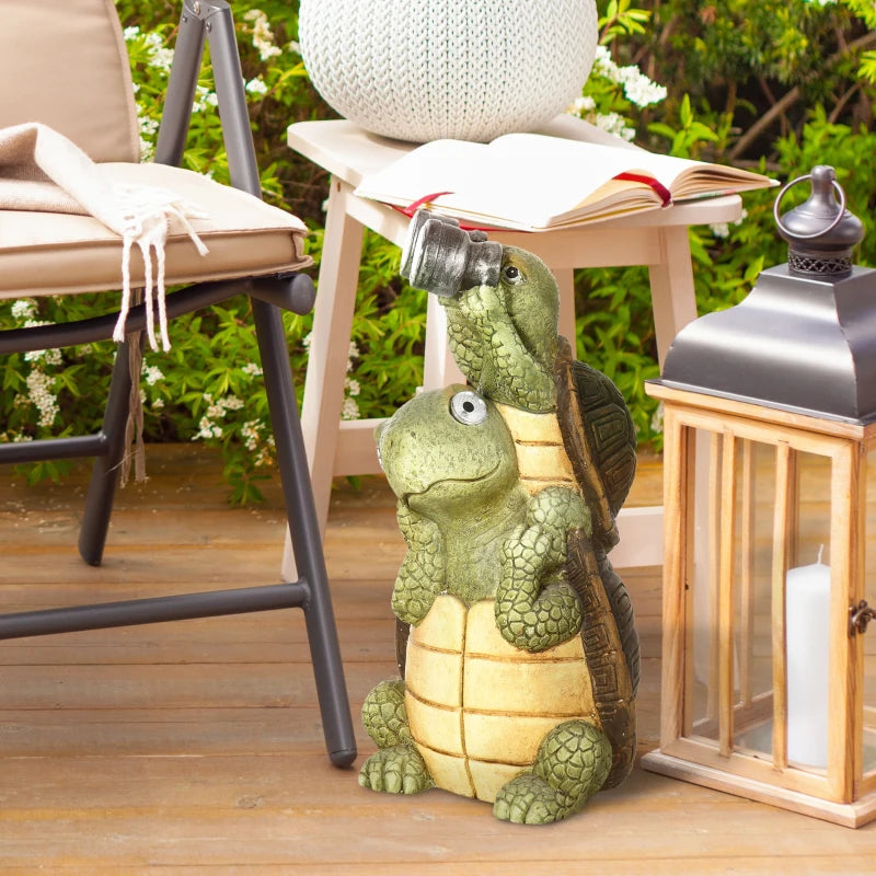 Outsunny Vivid 2 Tortoises Garden Statue with Solar LED Light, Ornament Art Sculpture