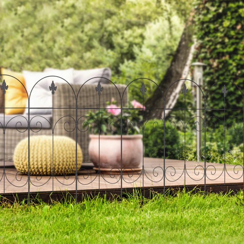 Outsunny Decorative Garden Fencing, 8PCs 44in x 12.5ft, Rustproof Border Edging, Black
