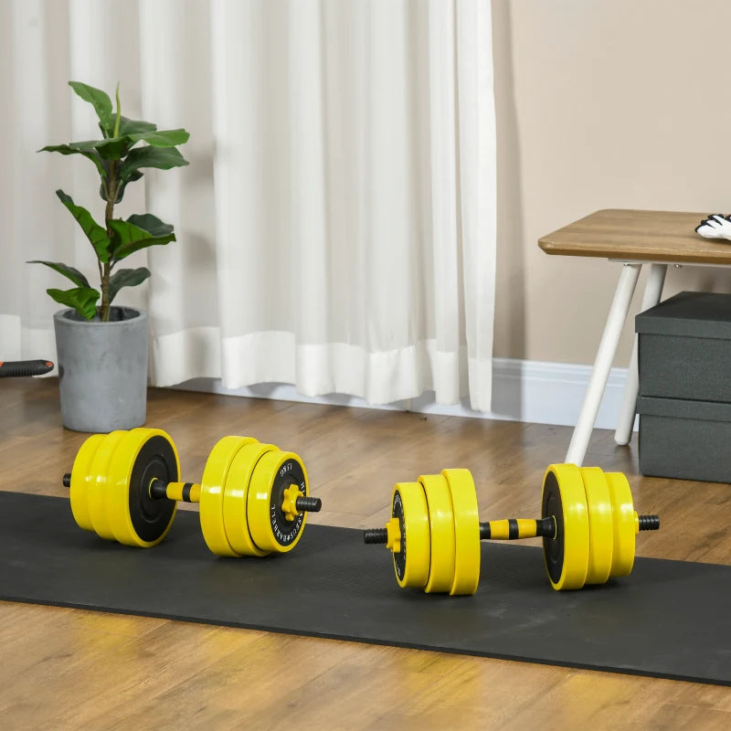 HOMCOM 25KG Dumbbell & Barbell Adjustable Set Plate Bar Clamp Rod Ergonomic, Yellow/Black