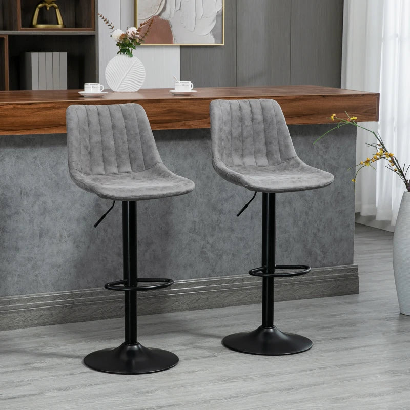 HOMCOM Set of 2 Adjustable Height Barstools, Swivel Dining Chairs 360°, Grey