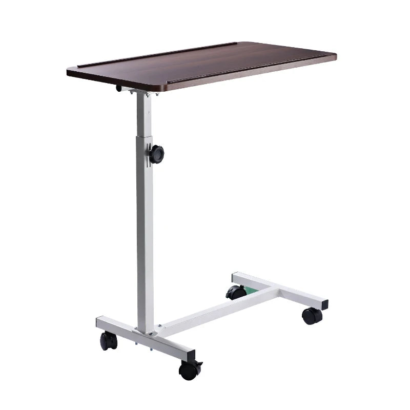 HOMCOM Height Adjustable Overbed Table with Wheels, C Shaped Laptop Desk, Portable Bedside Table, Brown