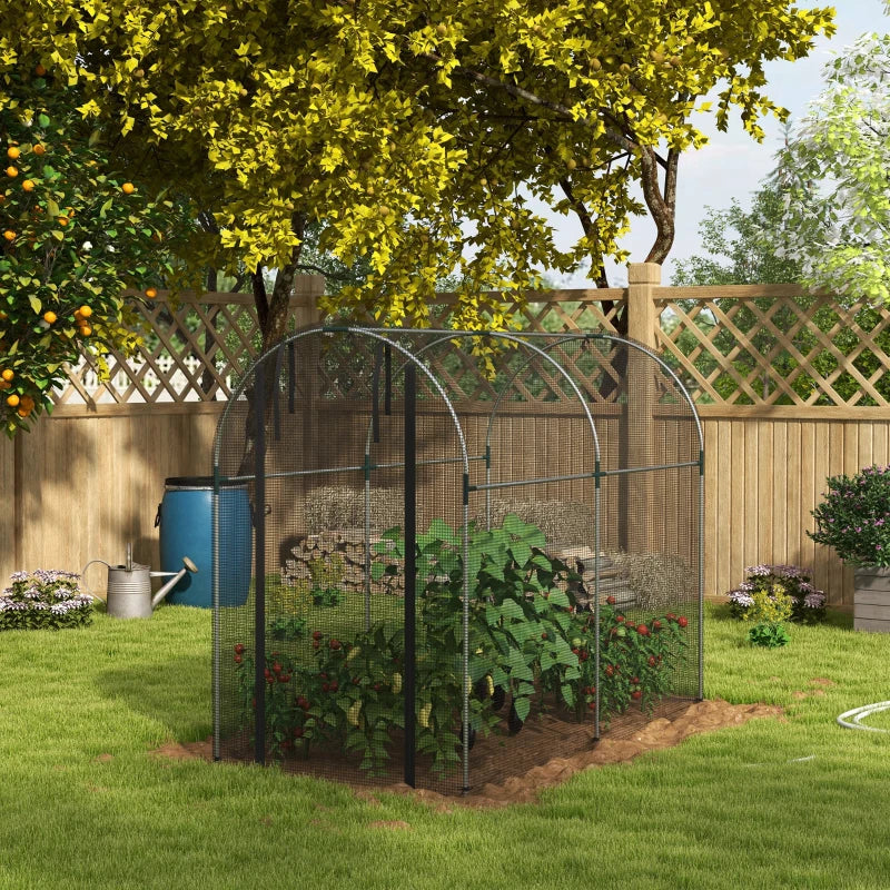 Outsunny Galvanised Fruit Cage, Plant Tent with Zipped Door, 1.2x2.4x1.9 m, Black
