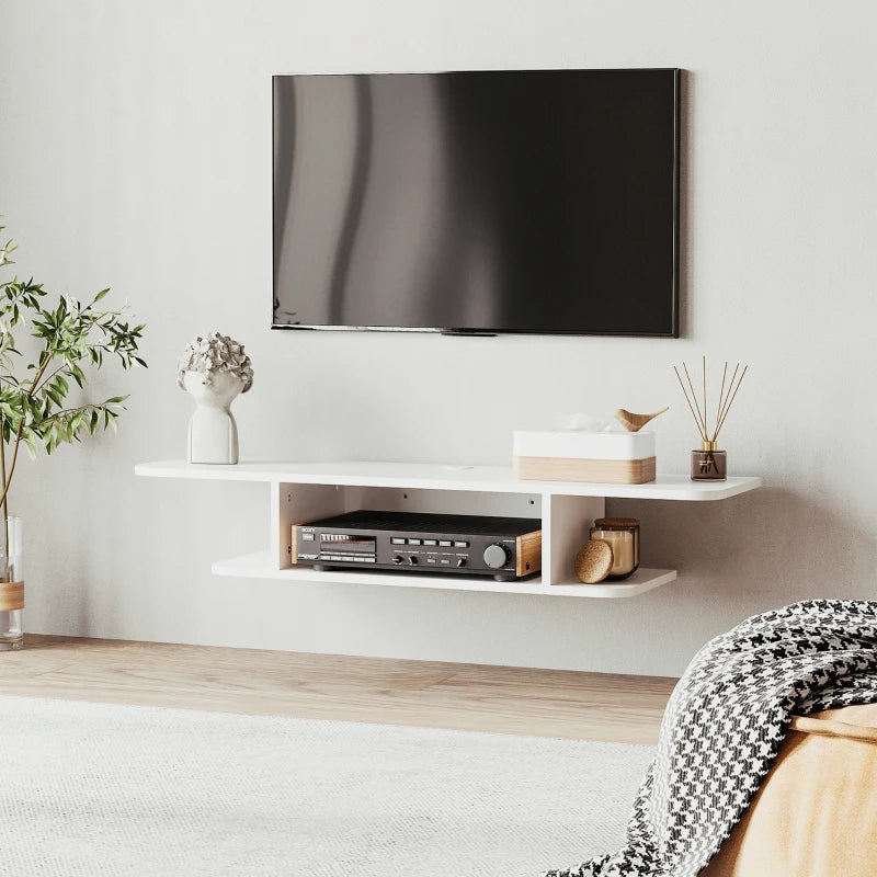 HOMCOM Floating TV Unit Stand, Wall Mounted Media Console with Storage Shelf, White