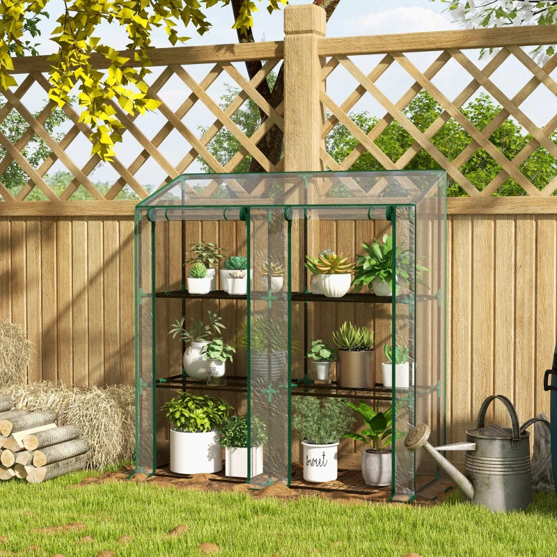 Outsunny Mini Lean-To Green House with 3 Tier Shelves, 151x143x46(cm), Clear