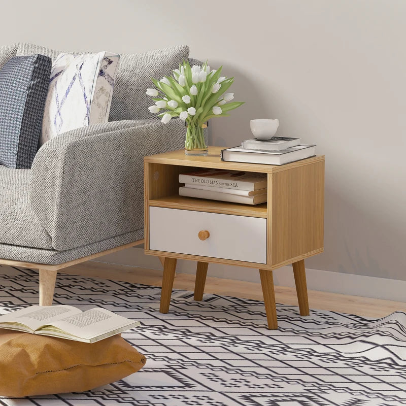 HOMCOM Bedside Table with Drawer & Shelf, Modern Nightstand End Table, Natural
