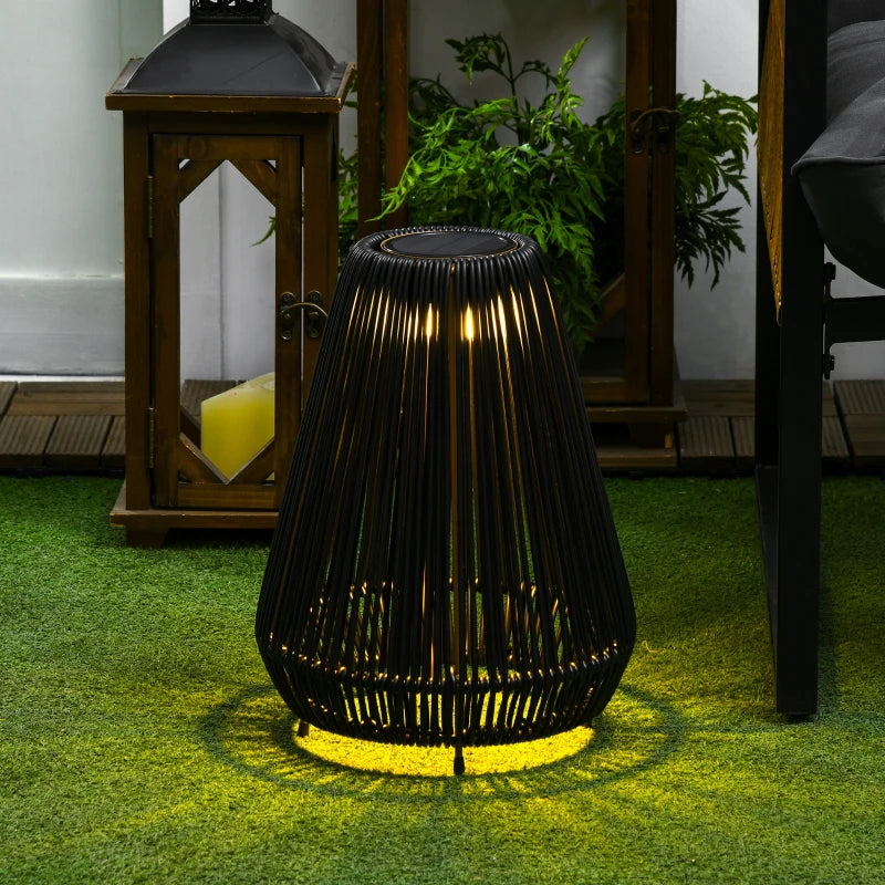 Outsunny Three-Level Solar Powered Rattan Wicker Lamp with Accessories, Black