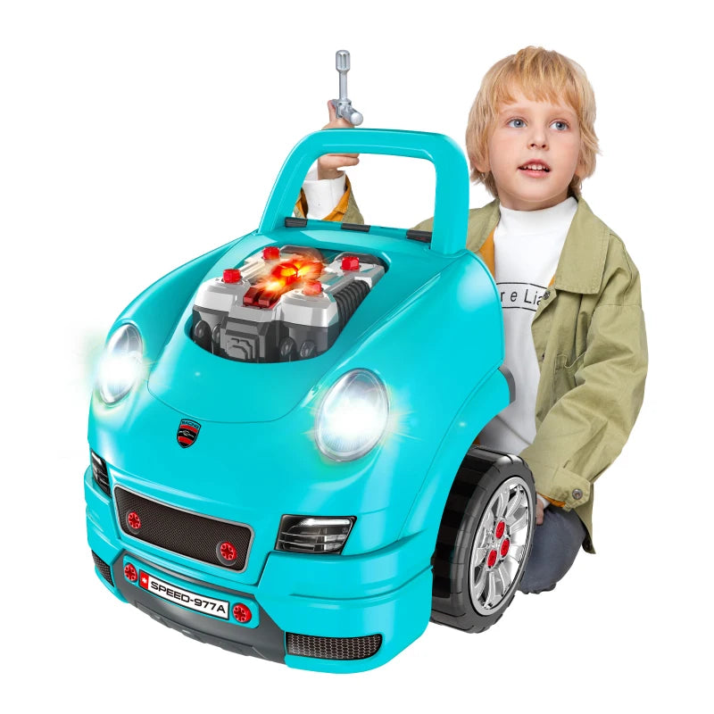 HOMCOM Kids Truck Engine Toy Set with Horn, Light, and Car Key, for 3-5 Years, Blue