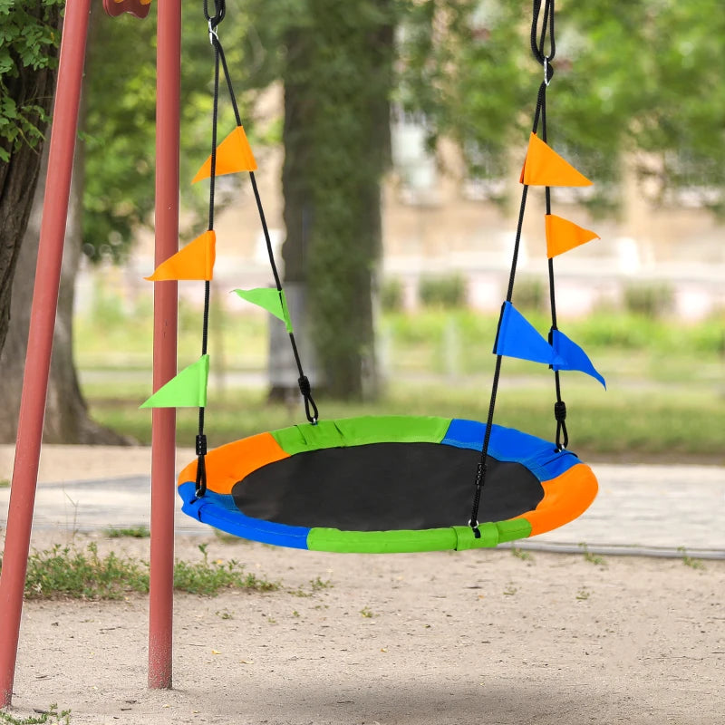Outsunny Swing Seat Saucer Tree For Kids 40In/100cm Adjustable Rope, Multi-Color