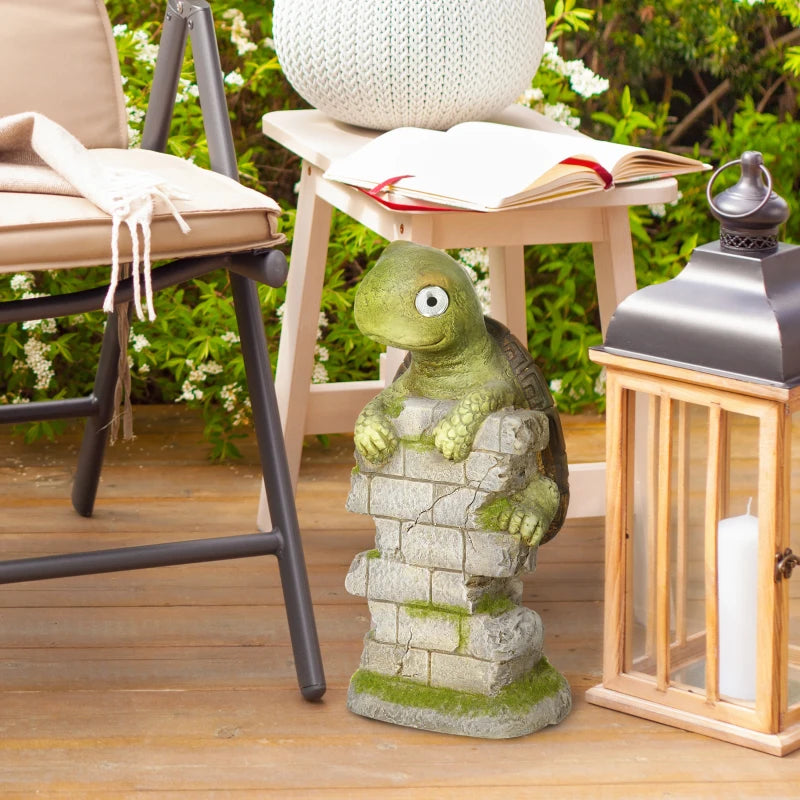 Outsunny Vivid Tortoise Art Sculpture with Solar LED Light, Colorful Garden Statue