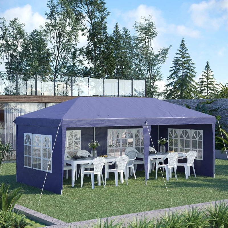Outsunny 3m x 6m Pop Up Gazebo Marquee Party Tent with Sidewalls and Storage Bag, Blue