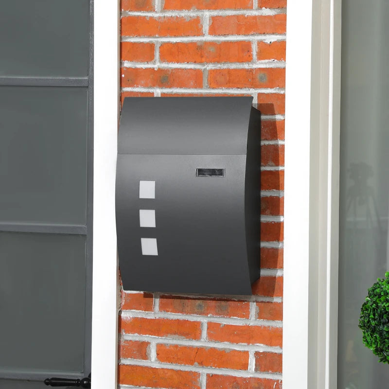 HOMCOM Modern Wall Mounted Letter Box with 2 Keys and Nameplate, Anthracite Grey
