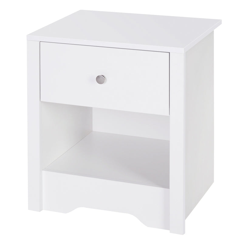 HOMCOM Modern Bedside Table, Nightstand with Drawer Shelf for Living room. White