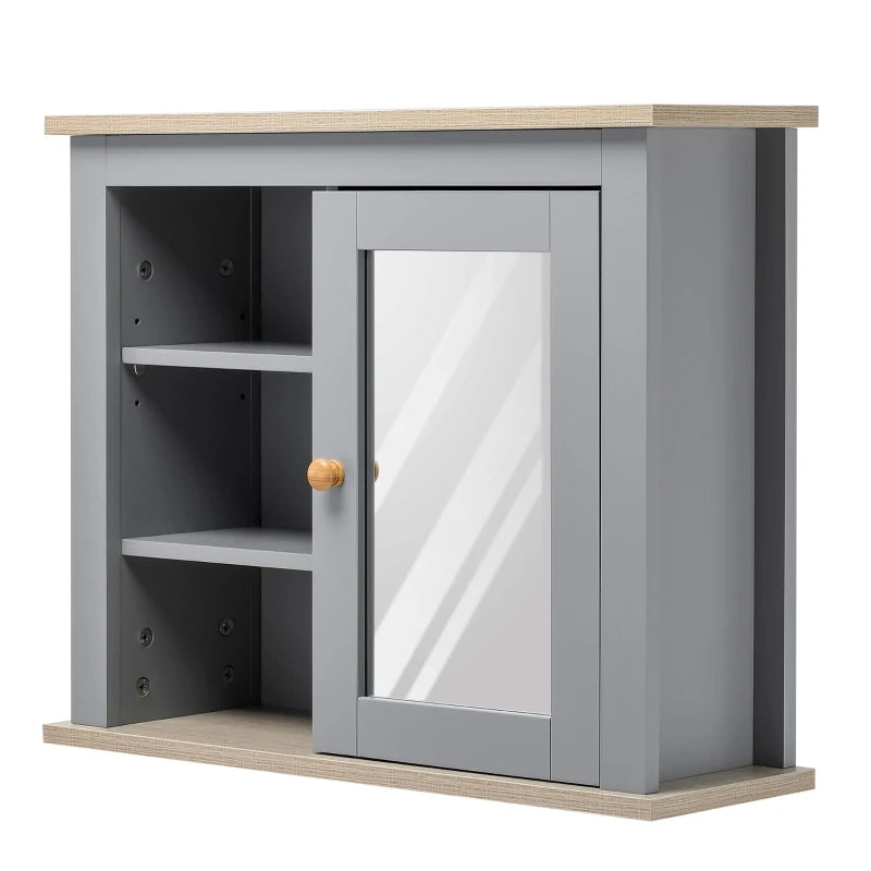 Kleankin Bathroom Wall Mirror Cabinet, Cupboard with Door, Storage Cabinet with Adjustable Shelf, Grey