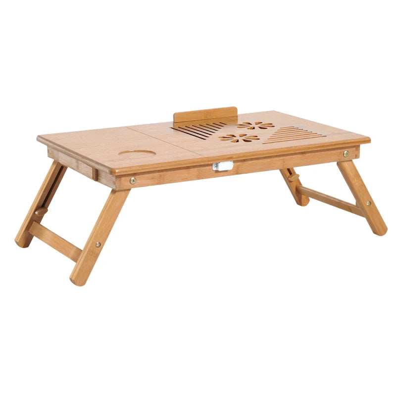 HOMCOM Portable Laptop Desk Notebook Tray, Bed Table with Drawer Adjustable & Foldable