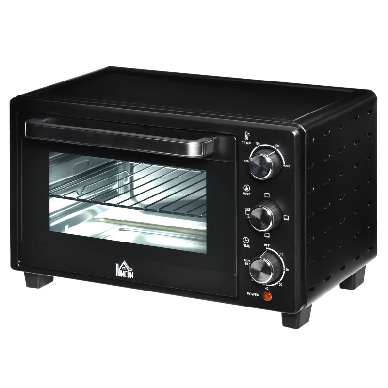 HOMCOM 21L Mini Oven, with Adjustable Temperature, Timer, Tray and Rack, 1400W, Black