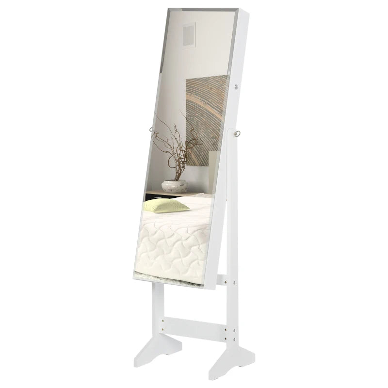 HOMCOM Jewelry Cabinet Standing Mirror Full Length Makeup Lockable Storage, White