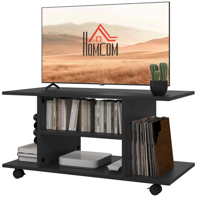 HOMCOM Moveable Modern TV Cabinet Stand Storage Shelves Table Bookshelves, Black