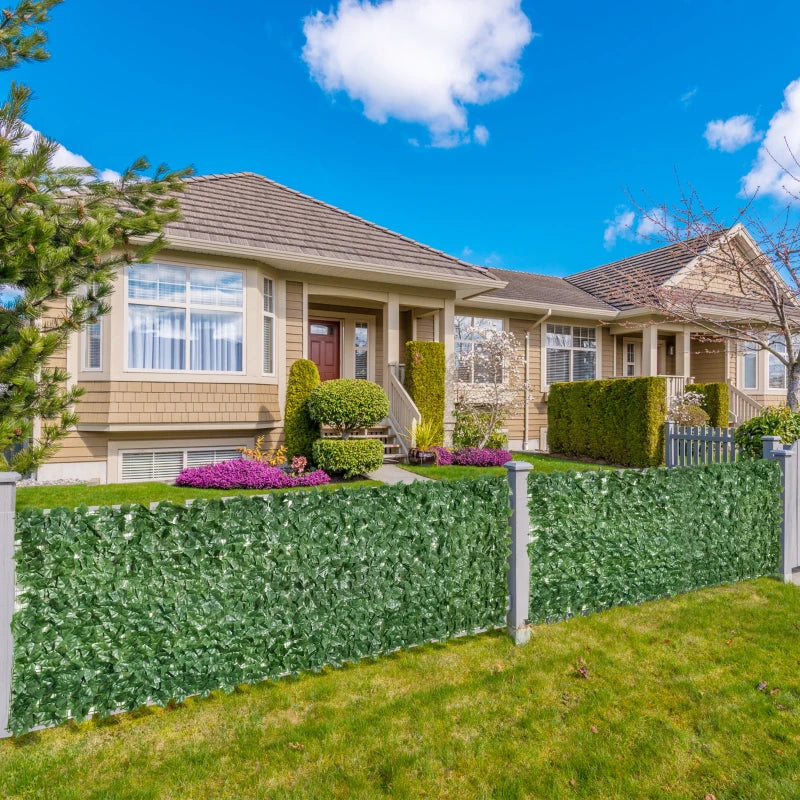 Outsunny 3M x 1M One-Piece Artificial Leaf Hedge Screen Privacy Fence Panel, Dark Green