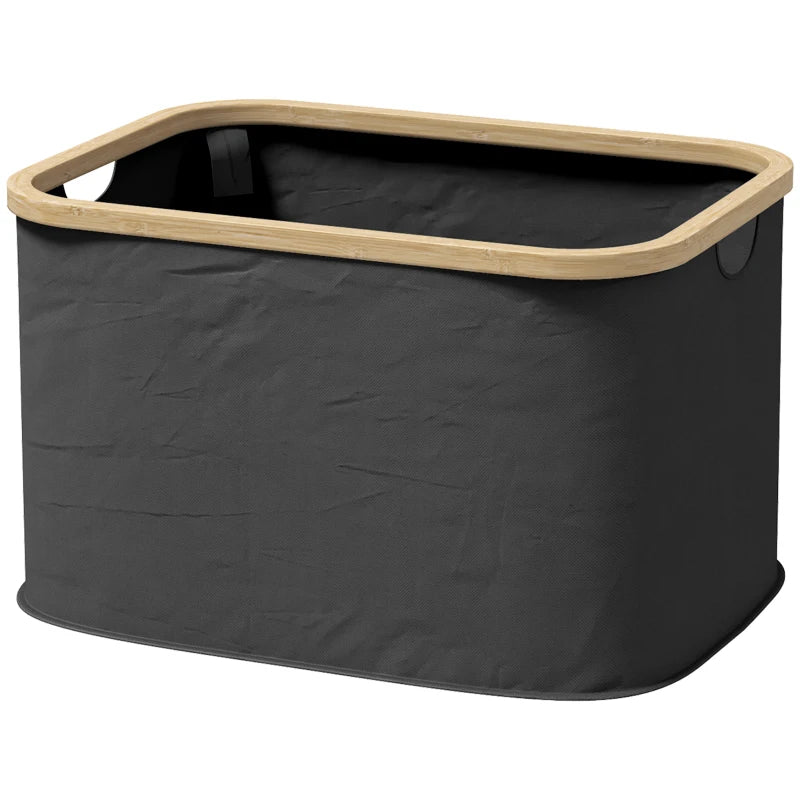 HOMCOM 36L Foldable Laundry Basket, with Bamboo Top, Black