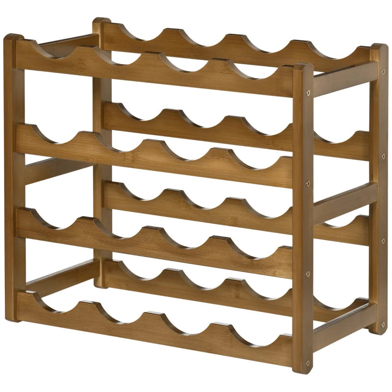 HOMCOM Countertop Free Standing Bamboo Wine Rack with 16 Bottles Holder,Brown