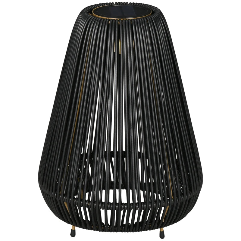 Outsunny Three-Level Solar Powered Rattan Wicker Lamp with Accessories, Black