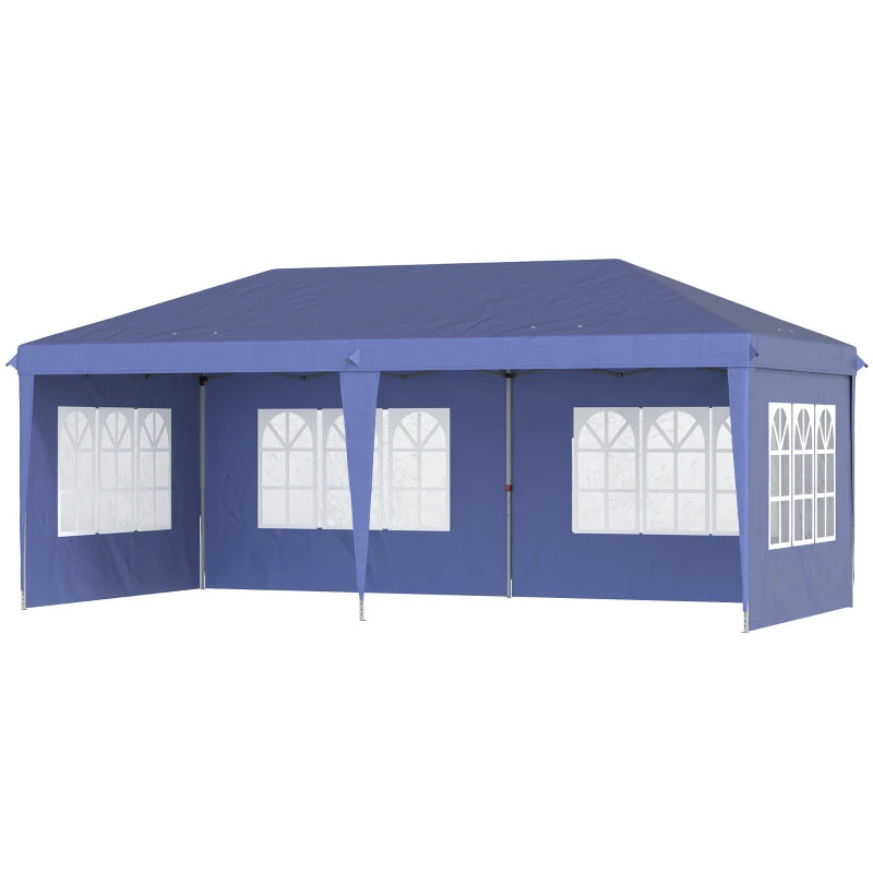 Outsunny 3m x 6m Pop Up Gazebo Marquee Party Tent with Sidewalls and Storage Bag, Blue