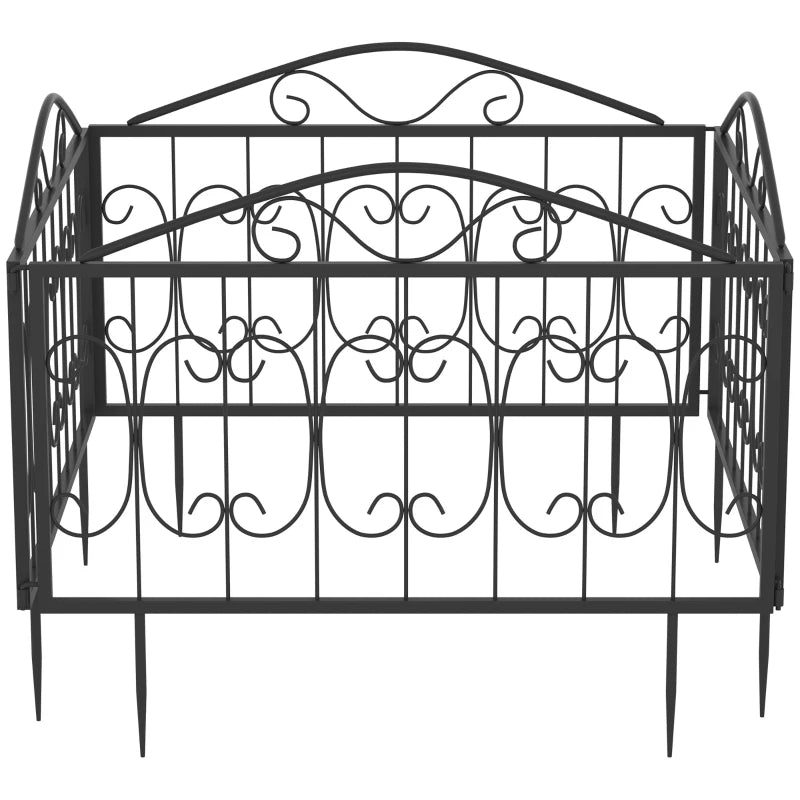 Outsunny 4 Pcs Metal Decorative Garden Picket Fencing Panels Outdoor Patio, Black