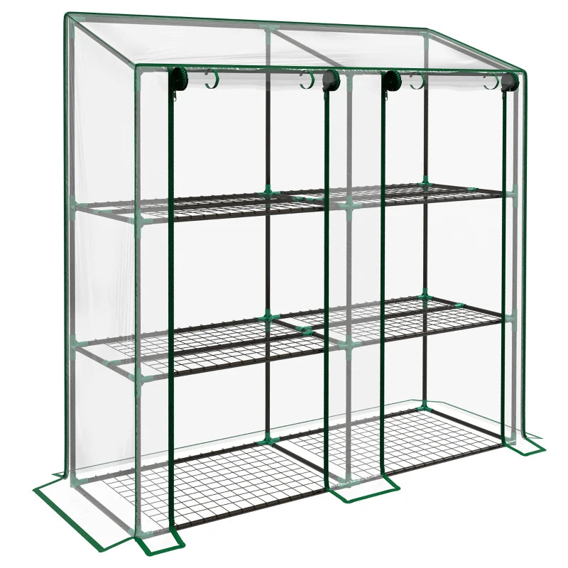 Outsunny Mini Lean-To Green House with 3 Tier Shelves, 151x143x46(cm), Clear