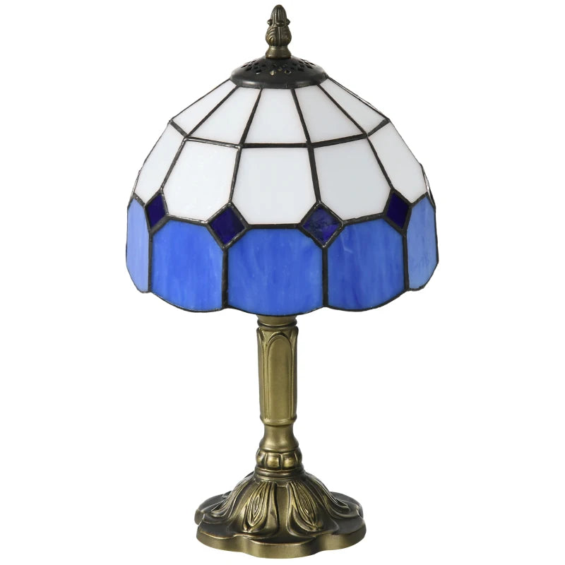 HOMCOM Handmade Stained Glass Table Lamp, Antique Bedside Decorative Night Light, Blue