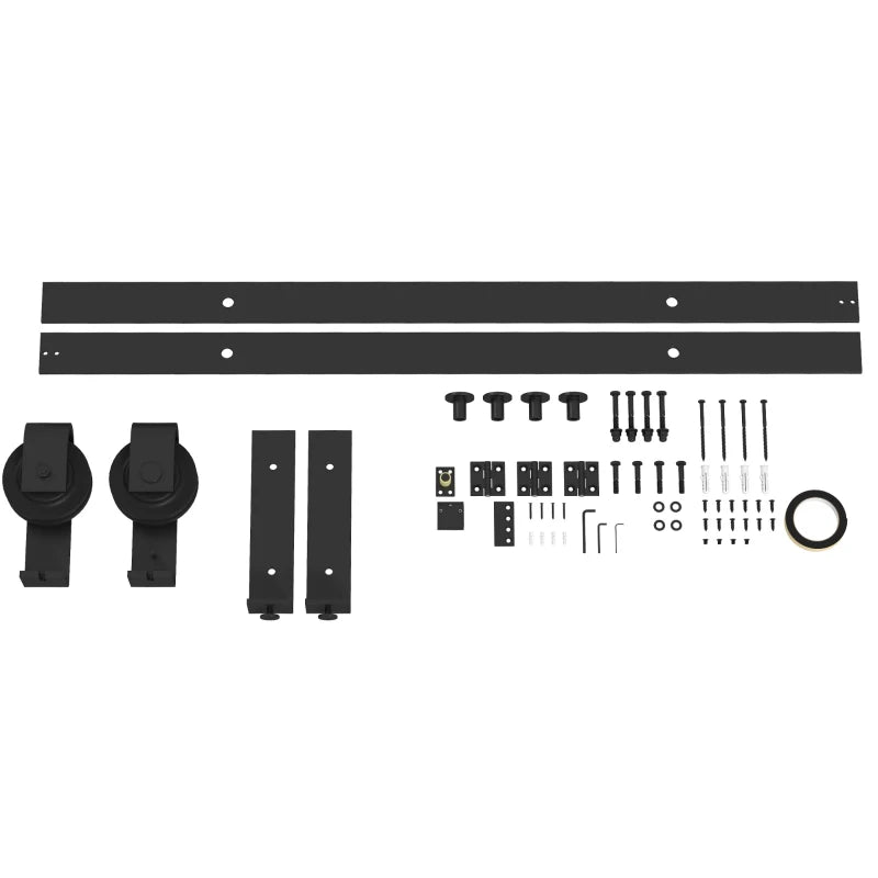 Homcom 5ft Heavy Duty Bi-Folding Sliding Barn Door Hardware Kit, 2 Doors, Black