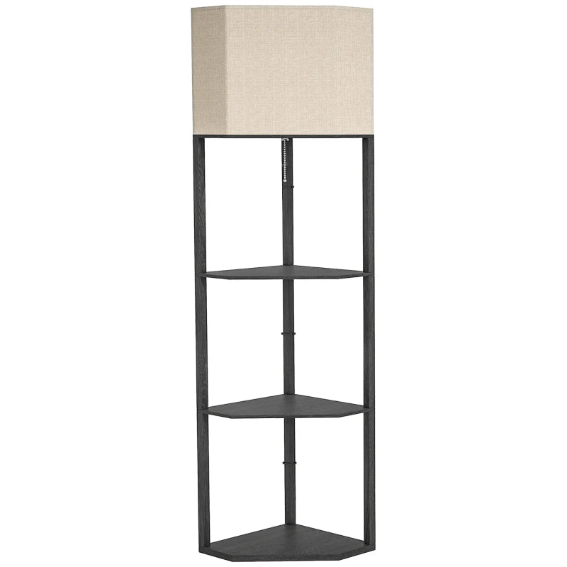 HOMCOM Corner Floor Lamp with Shelves, Modern Tall Standing Lamps with Chain Switch, Black