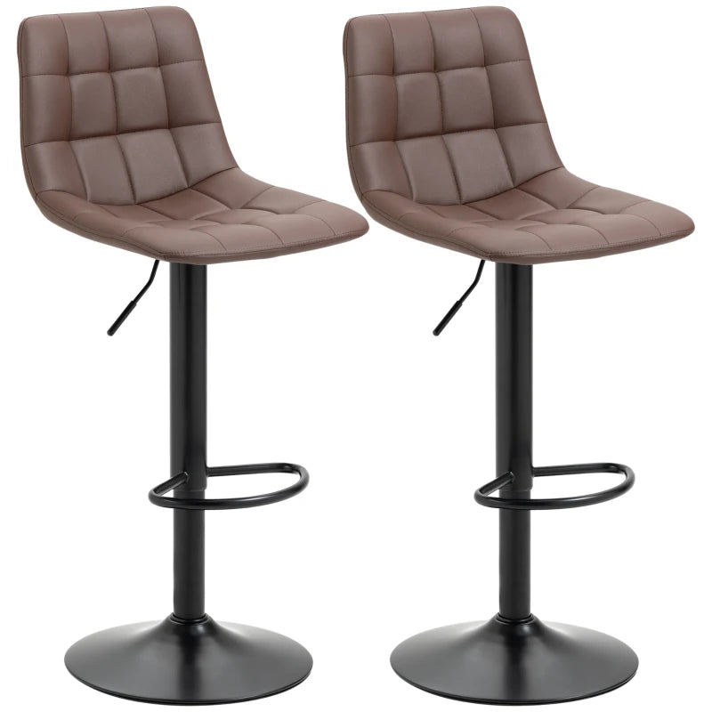 HOMCOM Set of 2 Swivel PU Leather Upholstered Barstools, with Tufted Seat and Back, Brown