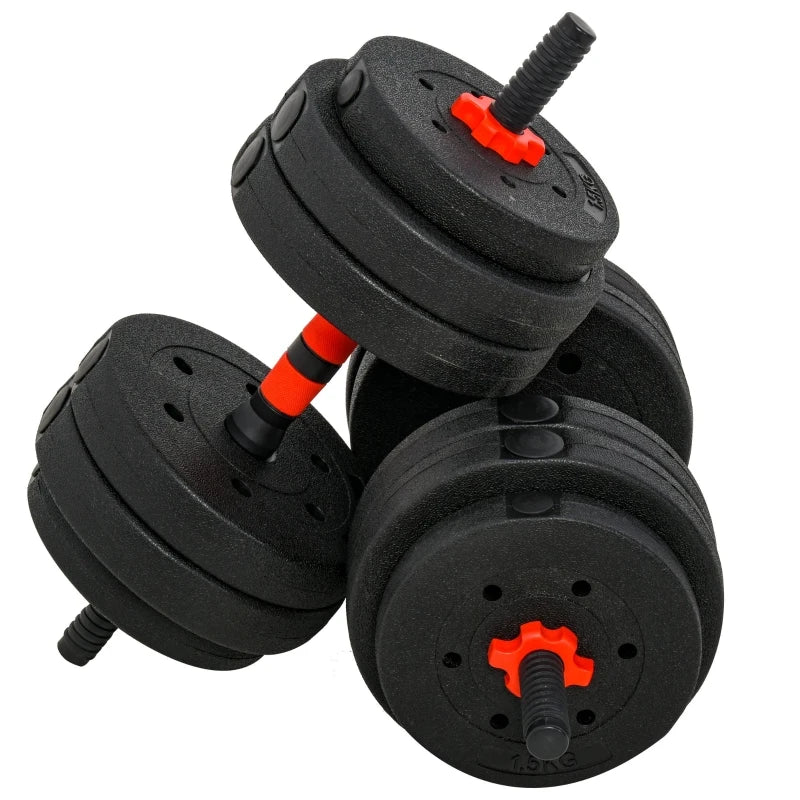 HOMCOM 25kg 2 IN 1 Adjustable Dumbbells Weight Set, Barbell for Body Fitness, Black