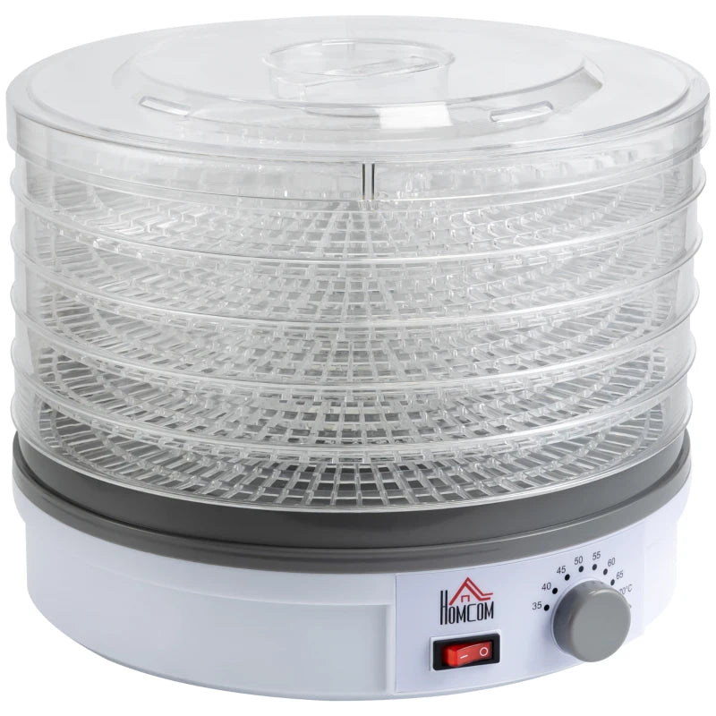 HOMCOM 5 Tier Food Dehydrator with Temperature Control for Drying Fruit, Meat, White