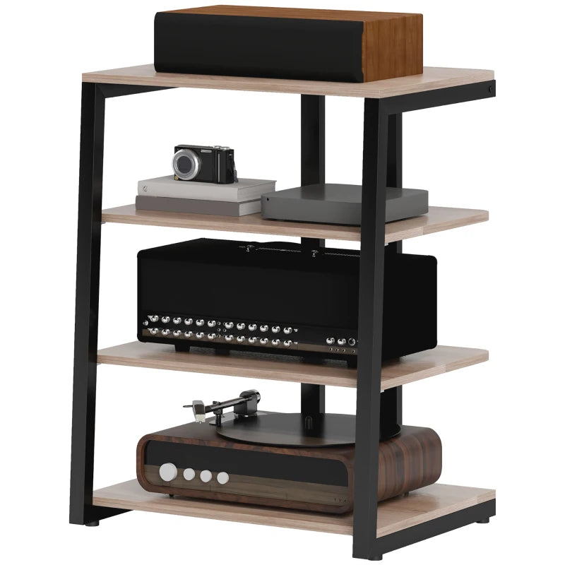 HOMCOM Adjustable HiFi Rack Stand with Four Storage Melamine Coated Shelves, Grey