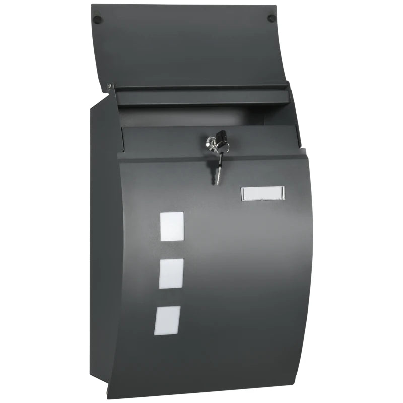 HOMCOM Modern Wall Mounted Letter Box with 2 Keys and Nameplate, Anthracite Grey